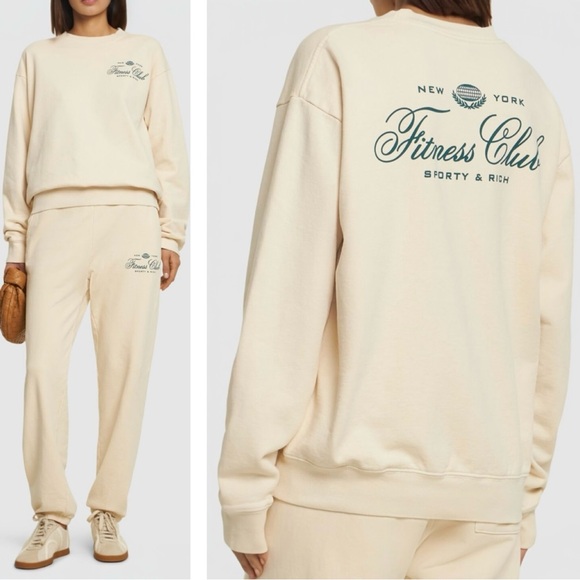 Sporty & Rich Sweaters - Sporty & Rich New York Fitness Club Crewneck Sweatshirt In Cream